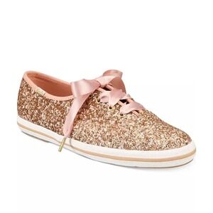 KEDS X KATE SPADE Rose Gold Glitter Champion Lace-Up Sneakers Bridal Wedding | 8